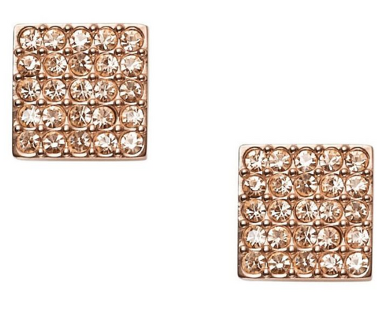 Fossil Rose Stainless Steel CZ pave set stud earrings JF01831791