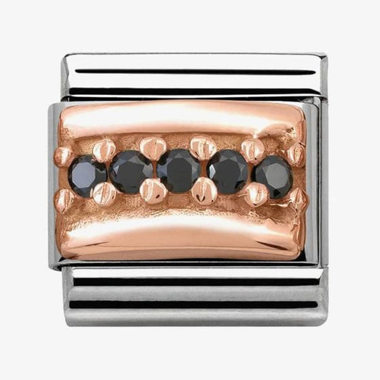 Nomination Classic 9ct Rose Gold Black Cubic Zirconia Set Arched Groove Charm 430304/10
