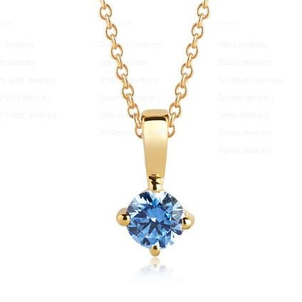 SJ-P4MMRD-CZ-BLN(YG)/45 SIF JAKOBS Princess Piccolo Blue Cubic Zircon Set Pendant and Chain 18ct Yellow Gold Plated Silver