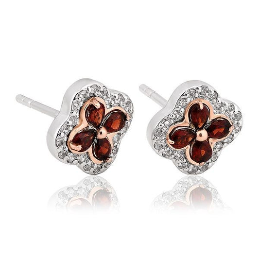 3STDCRE Clogau Silver & Gold with 4 garnet Tudor Court Earrings