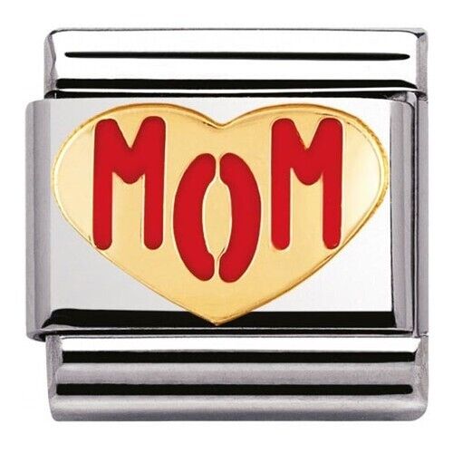 Nomination Classic 18K Gold and Enamel Messages Enamel Writing Mom on Heart Charm 030229/38