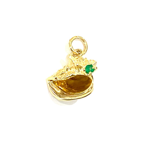 14ct Yellow Gold Conch Shell Green Stone Set Charm Pre Loved