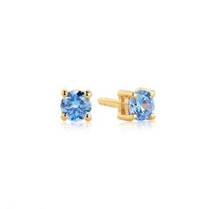 SJ-E3MMRD-BLN(YG) SIF JAKOBS Princess Piccolo Blue Cubic Zircon Set Stud Earrings 18ct Yellow Gold Plated Silver