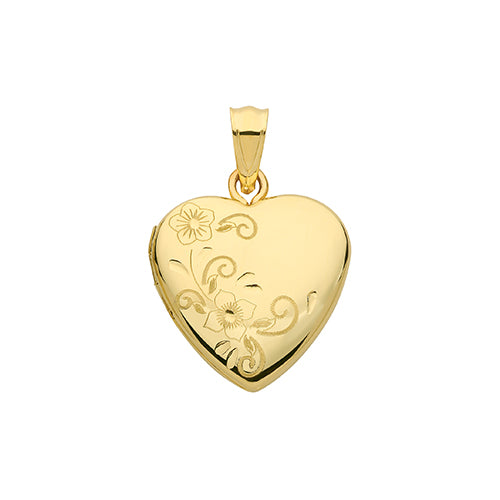 9ct Yellow Gold Heart Shaped Patterned Locket