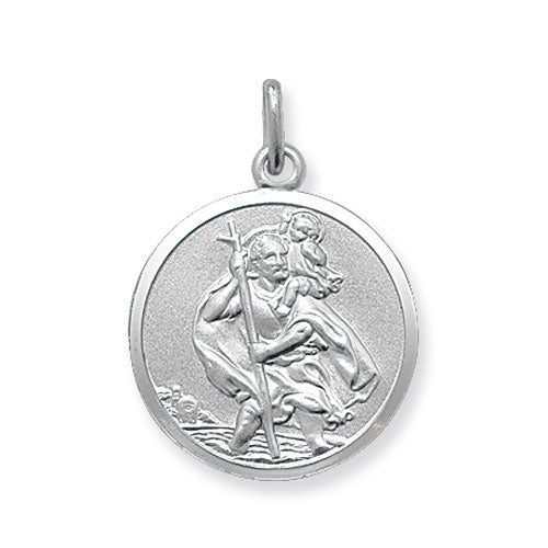 Silver Round Double Sided St Christopher Pendant