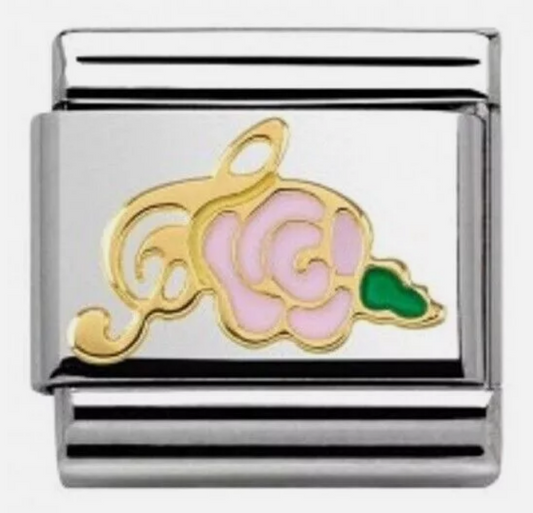 Nomination Classic 18K Gold and Enamel Gold Treble Clef and Pink Rose Charm 030285/38