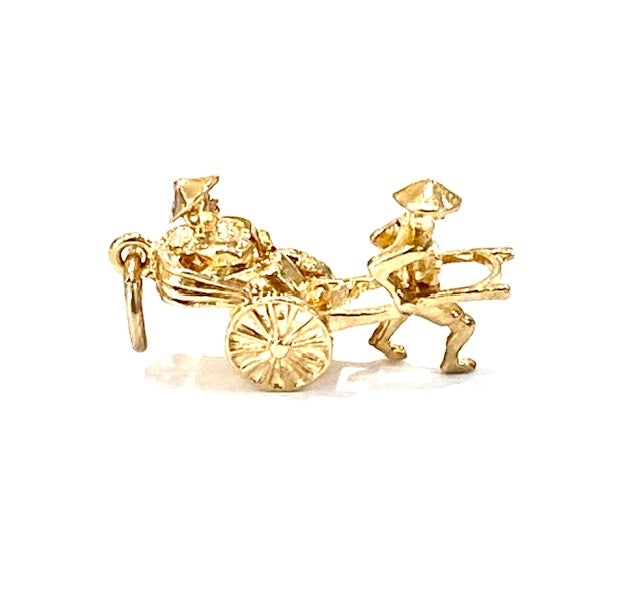 9ct Yellow Gold Man Pulling Rickshaw Charm Pre Loved