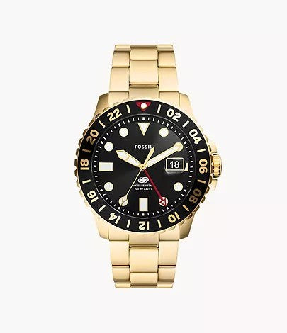 FOSSIL  Blue GMT Gold-Tone Stainless Steel Watch FS5990