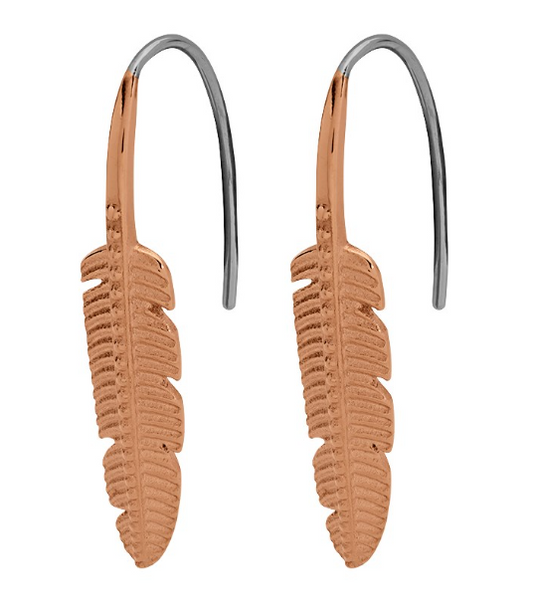 Fossil Rose Tone Stainless Steel Feather Hook Wire Earrings JF03668791