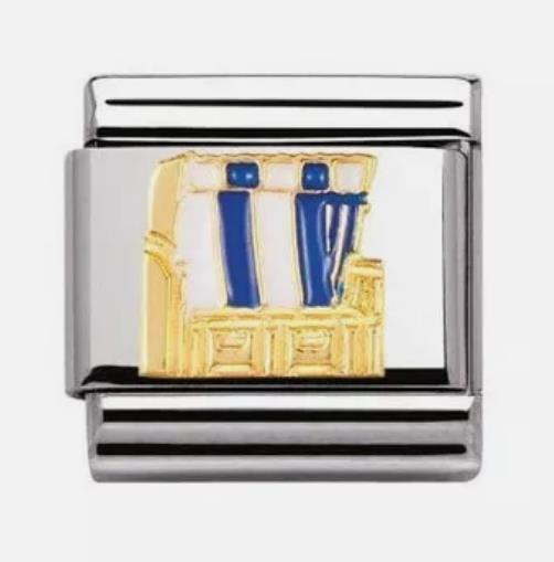 Nomination Classic 18K Gold and Enamel Gold, Blue and White Beach Lifeguard Tower Charm 030249/18