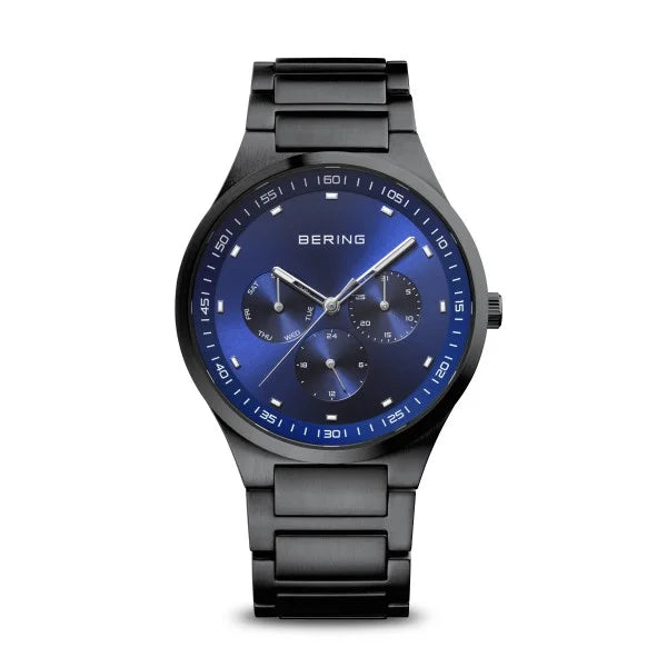 Bering Gents Black Stainless Steel with Blue Dial bracelet watch 11740-727
