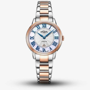 LB05427/07 Lds Rotary Cambridge Roman Numerals with date 2 tone Stainless Steel bracelet watch