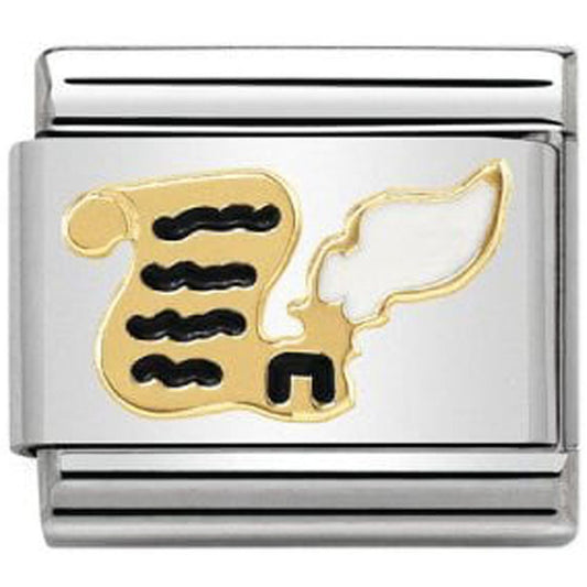 Nomination Classic 18K Gold and Enamel Gold & Black Letter and Quill Charm 030285/20