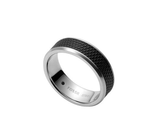 Fossil Mens Two-Tone Stainless Steel and Black Band Ring JF03727040
