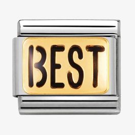 Nomination Classic 18K Gold and Enamel Messages Black Enamel Writing "Best" Charm 030232/02
