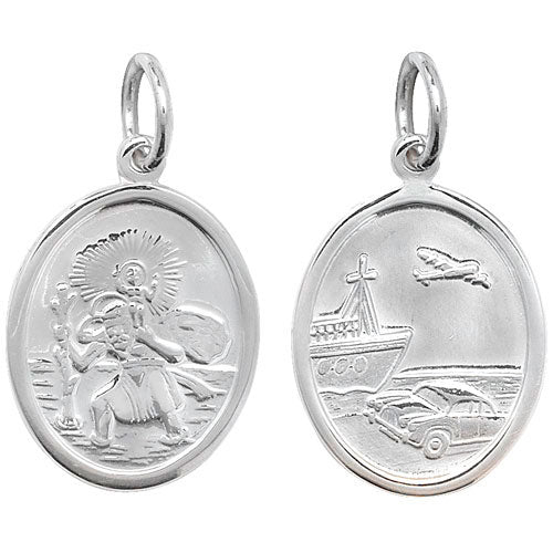 Silver Oval Double Sided St Christopher Pendant