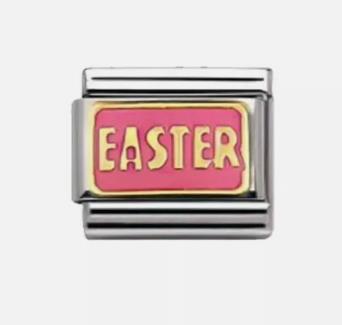 Nomination Classic 18K Gold and Enamel Messages Enamel Writing Pink Easter Charm 030229/35