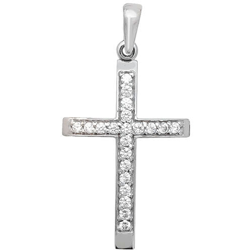 9ct White Gold CZ Set Cross Pendant
