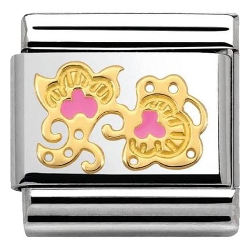 Nomination Classic 18K Gold and Enamel Pink and Gold Cashmere Flower Buds Charm 030281/18