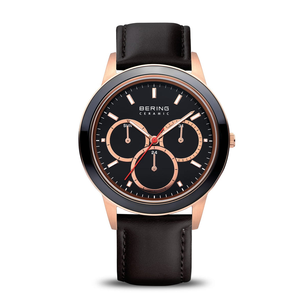 Bering Stainless Steel Rose gold watch on Leather strap 33840-446