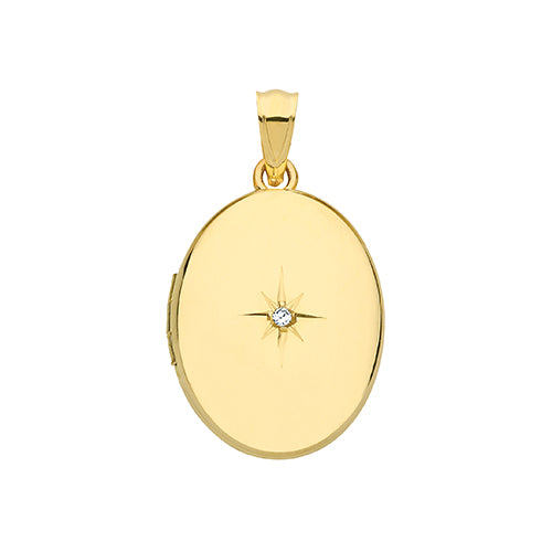 9ct Yellow Gold Diamond Set Oval Locket