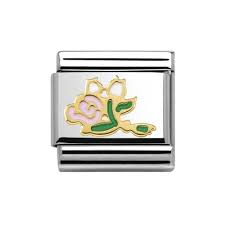 Nomination Classic 18K Gold and Enamel Gold & Pink Bunch of Roses Charm 030285/36