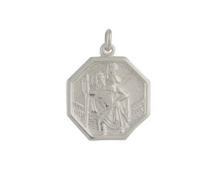 9ct White Gold Octagonal St Christopher Pendant