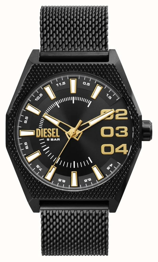 DIESEL Scraper Black Stainless Steel Mesh Bracelet Watch