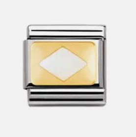 Nomination Classic 18K Gold and Enamel Gold & White Rhombus Shape Charm 030206/08