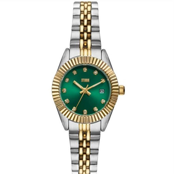 STORM Roxin Crystal Green Dial two-tone brushed and polished Bracelet Watch