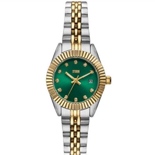 STORM Roxin Crystal Green Dial two-tone brushed and polished Bracelet Watch