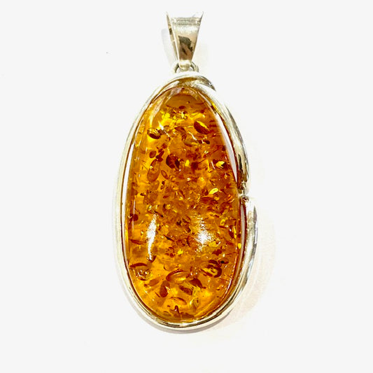 Sterling Silver Large Amber Pendant