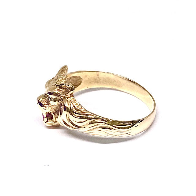 9ct Y/G Lions Head with Ruby/Diamond set Ring Pre-loved