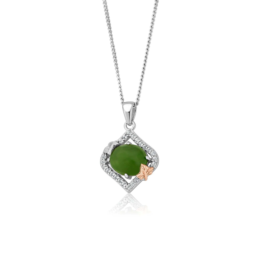 3SIVL0339 Clogau Sterling Silver Ivy Leaf & Green Jasper Pendant on Chain