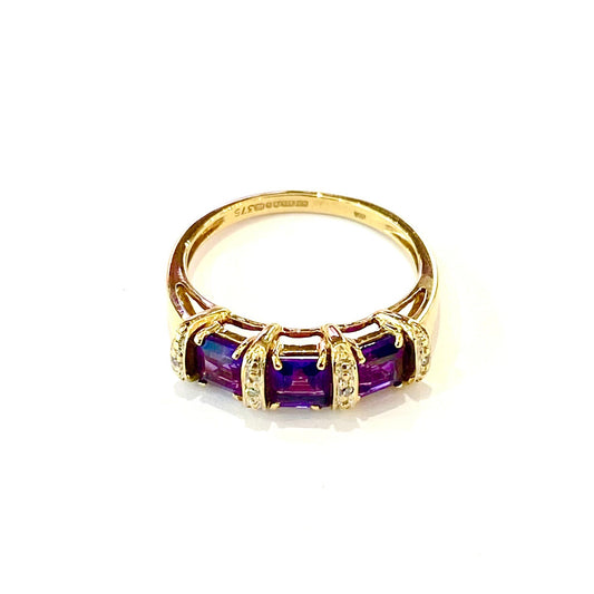 9ct Yellow Gold Amethyst Set Ring Pre Loved