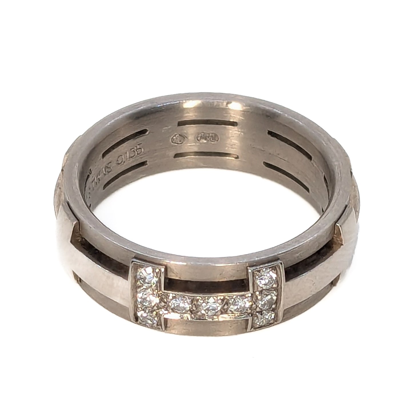 Furrer Jacot 18ct White Gold 6mm 9 Diamond Set Wedding Ring