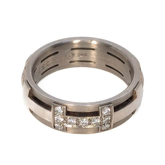 Furrer Jacot 18ct White Gold 6mm 9 Diamond Set Wedding Ring