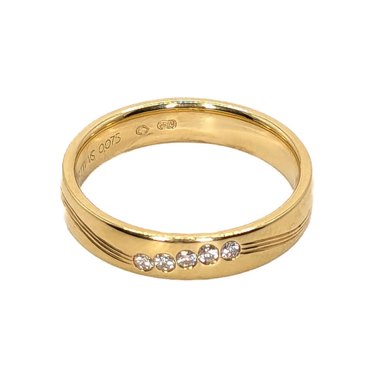 Furrer Jacot 4mm 18ct Yellow Gold Diamond Set Patterned Wedding Ring