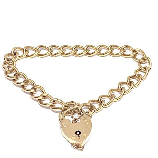 9ct charm bracelet with padlock and safety chain Preloved