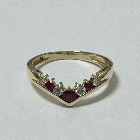 9ct Yellow Gold Ruby & Diamond Shaped Eternity Ring Pre-Loved