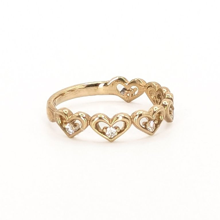 9ct Yellow Gold Diamond Set Hearts Ring
