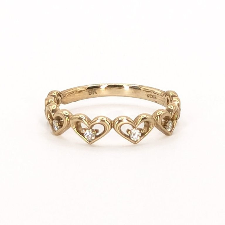 9ct Yellow Gold Diamond Set Hearts Ring