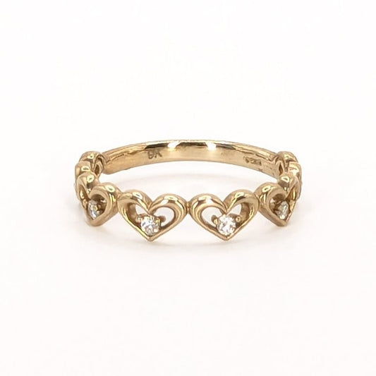 9ct Yellow Gold Diamond Set Hearts Ring