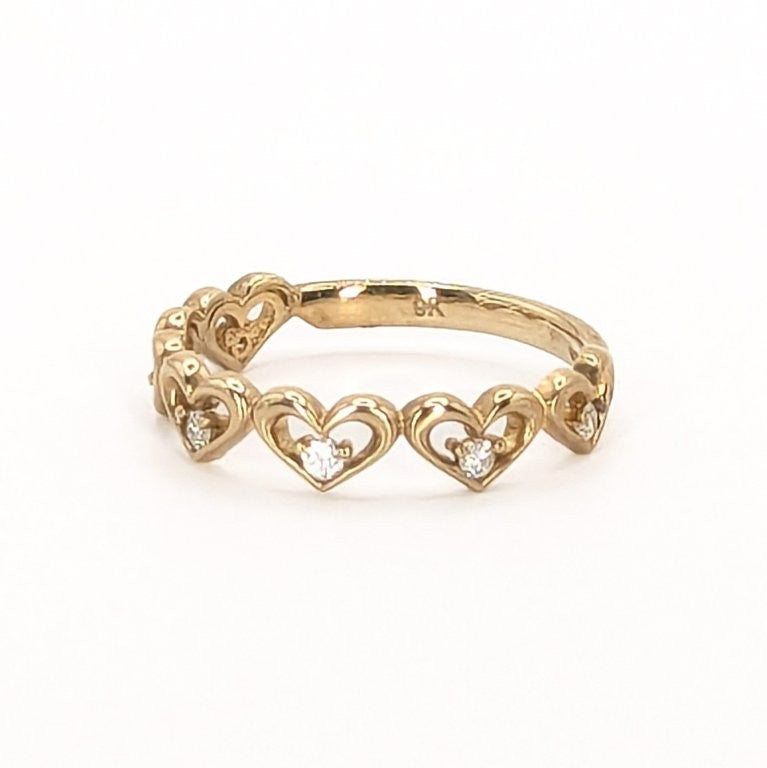 9ct Yellow Gold Diamond Set Hearts Ring