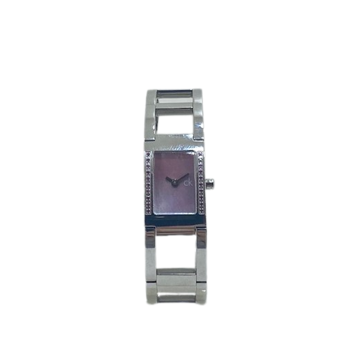 CK Calvin Klein Stainless Steel Square Link Watch with Pink Mother of Pearl K421602