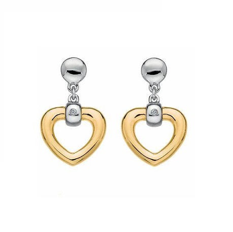 Hot Diamonds Sterling Silver & Yellow Gold Plated Just add Love Heart Diamond Stud Drop Earrings DE400