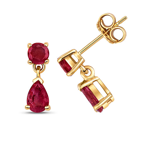 9ct Yellow Gold Ruby & Pear Drop Earring