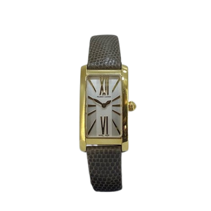 Maurice Lacroix FIABA quartz Lds Gold coloured oblong face Roman Numerals on Brown leather strap ref FA2064-YP011-112