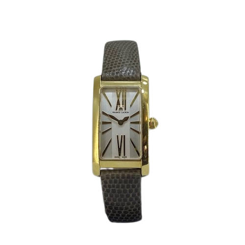 Maurice Lacroix FIABA quartz Lds Gold coloured oblong face Roman Numerals on Brown leather strap ref FA2064 YP011 112