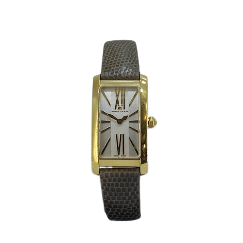 Maurice Lacroix FIABA quartz Lds Gold coloured oblong face Roman Numerals on Brown leather strap ref FA2064-YP011-112